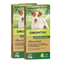 Drontal Allwormer 3Kg Tablets Small Dogs And Puppies - 8 Tabs (2packs of 4 tabs)