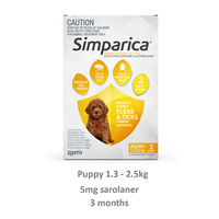 SIMPARICA 1.3-2.5KG 5MG 3 PK PUPPY & SMALL DOG YELLOW 
