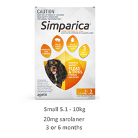 Simparica 5.1-10kg 20mg Small Dog Orange 3 Pack