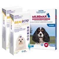 Bravecto Yellow for Very Small Dogs 2-4.5kg 2 CHEWS (Note 2 boxes x 1 Chew )+ Milbemax small dog 2 SMALL tabs 