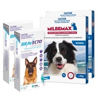 Bravecto Blue Chew For Large Dogs 25-40kg 2CHEWS (NOTE 2 boxes X 1 CHEW) + Milbemax large dog x 4 LARGE tabs 