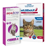 Bravecto Spot On For Large Cats Purple 6.25-12.5 kg 1.79ml x 2 Pipettes + Milbemax Large Cat 2 x RED tabs (Bundle)