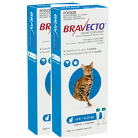 Bravecto Spot On - Blue - Medium Cats 2.8-6.25kg x 4 Pipettes (2 Boxes x 2 Pipettes)