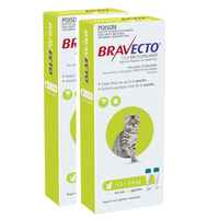 Bravecto Spot On - Green - Small Cats 1.2-2.8kg x 4 Pipettes (Note 2 Boxes x 2 Pipettes)