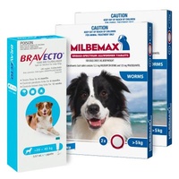 Bravecto blue Spot On For Large Dogs 20-40kg 3.57ml x 1 Pipette & Milbemax Allwormer  large Dog x  4 LARGE Tabs (Bundle)