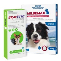 Bravecto green Spot On For Dogs 10-20kg + Milbemax Allwormer Large Dog x 2 Tabs 