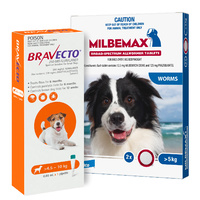 Bravecto Spot on Orange  For Small Dogs 4.5-10kg 0.89ml x 1 Pipette + Milbemax Allwormer large dog x 2 LARGE Tabs (Bundle)