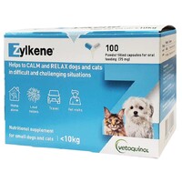 Zylkene Calming Supplement For Small Cats & Dogs 0-10kg (Blue) 75mg - 100 Capsules blister pack