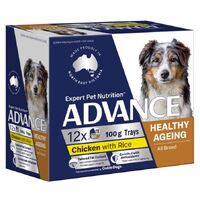 Advance Dog Healthy Ageing Adult All Breed Chicken with Rice Trays - Wet Food 12 x 100g trays