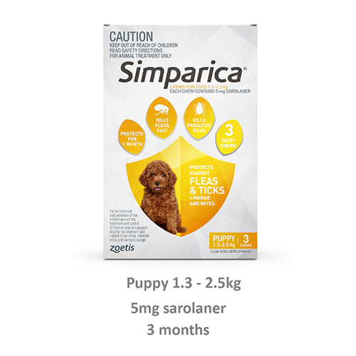 Simparica 1.3-2.5kg 5mg 3 Pk Puppy & Small Dog Yellow