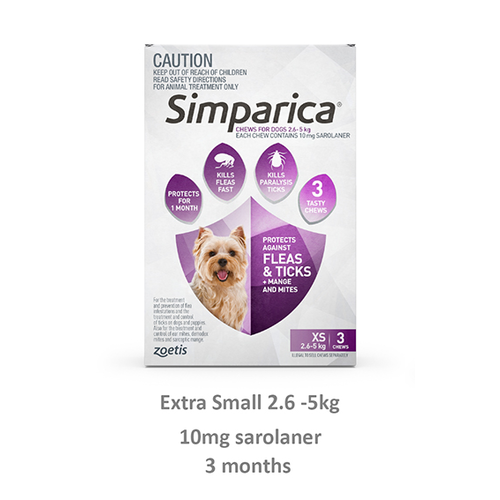 Simparica 2.6-5kg 10mg Small Dog Purple 3 Pack