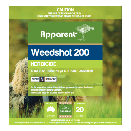 Apparent Weedshot Comparable To Bayer Basta Active: 200G/L Glufosinate 20L