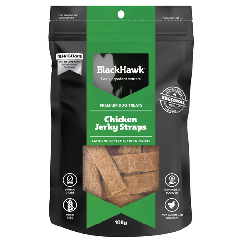 Black Hawk Chicken Jerky Straps - 100gm treats