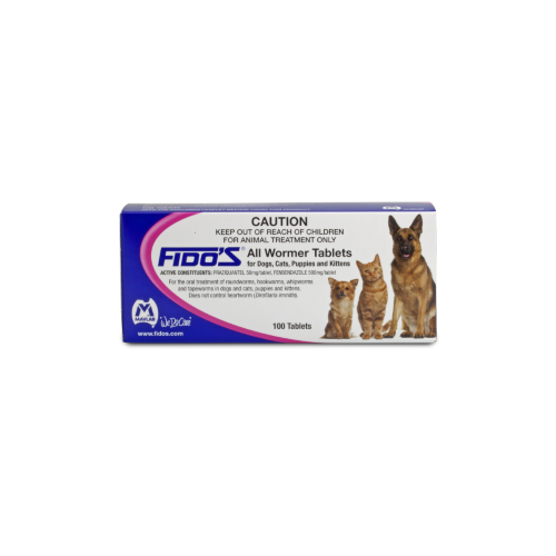 Fido's All Wormer Tablets 500mg 100 Pack For Dogs, Cats, Puppies And Kittens