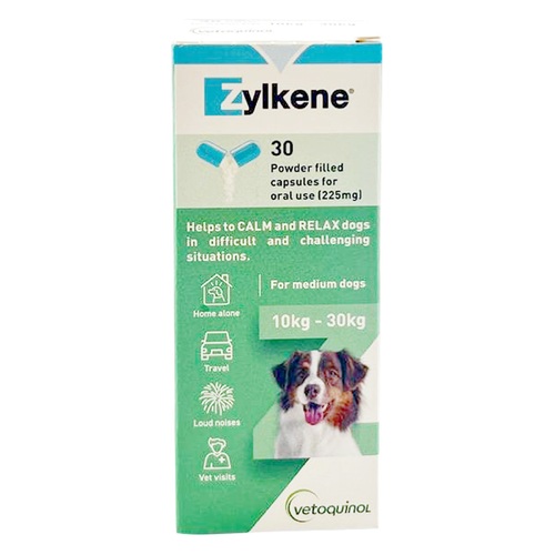 Zylkene Calming Supplement For Medium Dogs 10-30kg (Green) 225mg - 30 Capsules